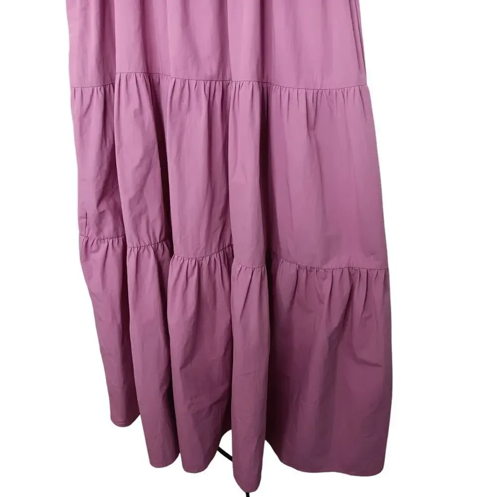 New Easel Los Angeles Tiered Midi Pink Ruffle Strap Pockets Cotton Dress S - Picture 4 of 16